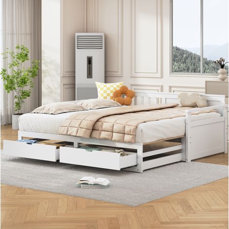 Letto da giorno 90x190 cm bianco in legno con cassetti e letto estraibile (1/5)