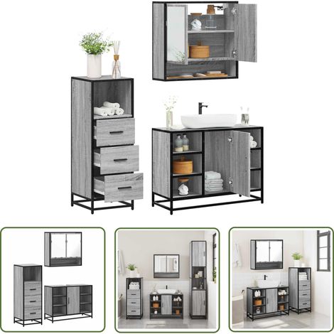 vidaXL 3-tlg. Badmöbel-Set Grau Sonoma Holzwerkstoff (1/5)