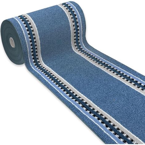 Tappeto Passatoia Corridoio Cucina Al Metro Su Misura Classico Aciugapassi Antiscivolo Bordato - Blu