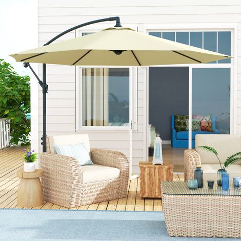Parasol jardin 3x2,5m bras basculant manivelle, beige