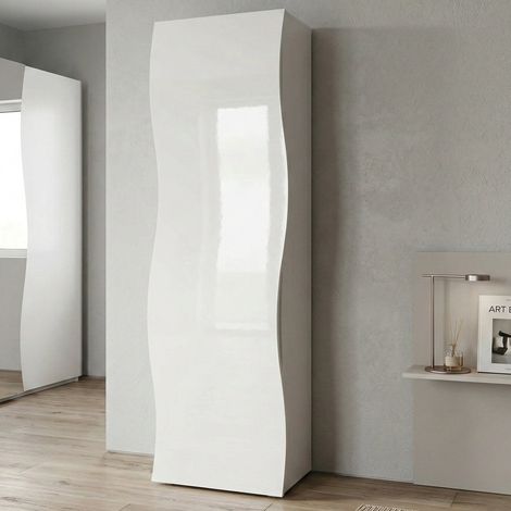 Armadio multiuso 1 anta Azalea, Porta scarpe 1 ripiano, Mobile multifunzione, 100% Made in Italy, cm 63x40h187, Bianco lucido