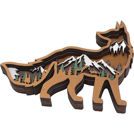 Décoration murale en bois renard, artisanat forestier nord-américain, ornement animal pour maison, sculpture en bois créative (1/5)