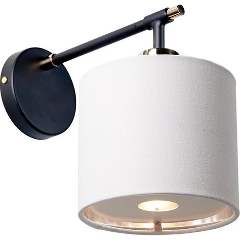 Bilancia della lampada a parete E27 1x40W in acciaio nero, bianco in policotton, nichel lucido H: 23,7 cm B: 16 cm Dimmabile (1/5)
