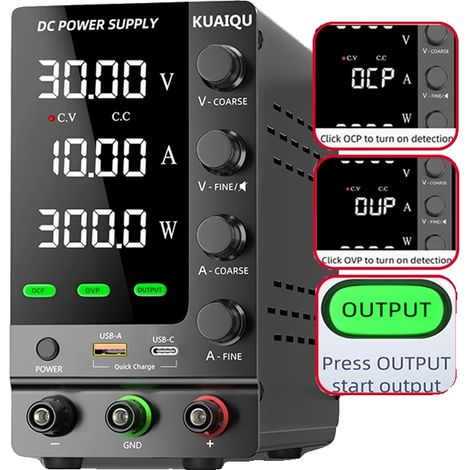 Fuente de alimentación de CC ajustable, salida variable, fuente de alimentación de sobremesa regulada, actualización de 30V10A, CA 220V-e (1/2)