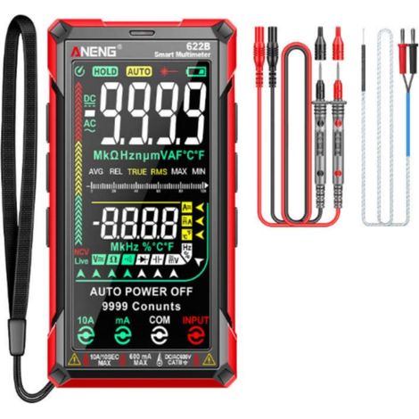 Digitales Multimeter Smart Touch, automatische Bereichswahl, 9999 Messpunkte, wiederaufladbar, misst Ohm, Ampere, Volt, Gleich-/Wechselstrom, Spannung, Widerstand, Kondensatoren (1/5)
