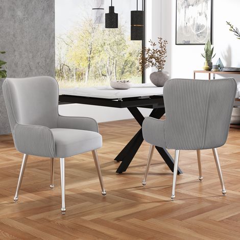 Juego de 2 sillas de comedor 69/58,5/56 cm gris, en terciopelo con reposabrazos y patas regulables (1/5)