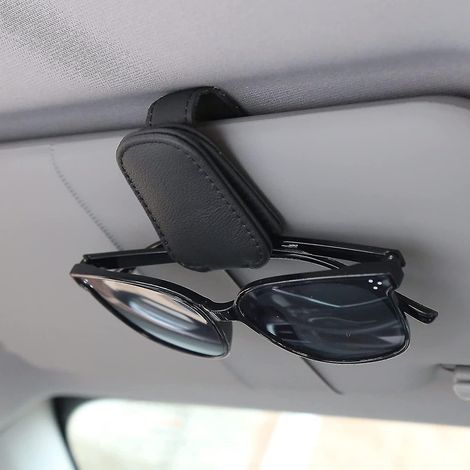 Support magnétique pour lunettes de soleil avec clip de suspension en cuir pour pare-soleil de voiture (noir) (1/5)