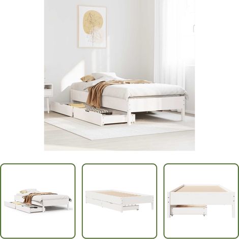 vidaXL Tiroir sous lit - Cadre de lit sans matelas blanc 75x190 cm bois de pin massif (1/5)