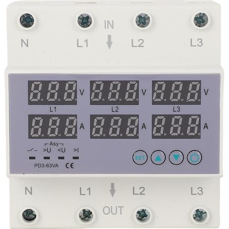 Voltmètre ampèremètre triphasé rail DIN CHSG 40 protection surtension surintensité auto PC 1-63A AC230-300V (1/5)
