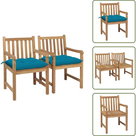 The Living Store Sillas de jardín 2 uds madera de teca con cojines azul claro - Sillas de madera