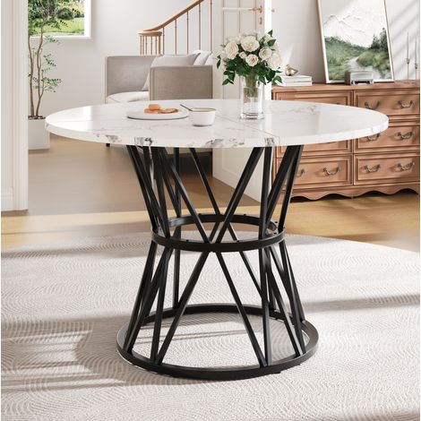 MEUBLIV Mesa de comedor redonda 100x100x76 cm negra – tablero efecto mármol (1/5)