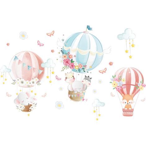 Décor Mural Montgolfière Animaux Autocollant Enfant Chambre Sticker Muraux Ballon Air Chaud Adhésif Décoratif Enfant (1/5)