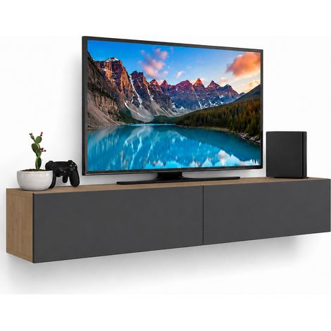Mobile Porta Tv Sospeso da Salotto Mobiletto 2 Cassetti Antracite 135x31.5x25cm