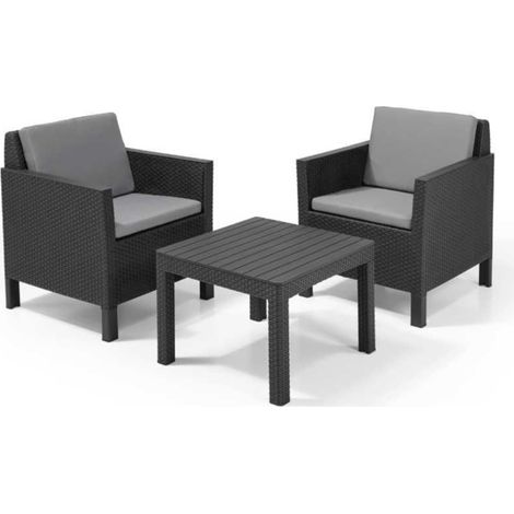 Allibert Polyrattan Balkonmöbel-Set "Chicago", graphit, 2 Sessel und Tisch (1/4)