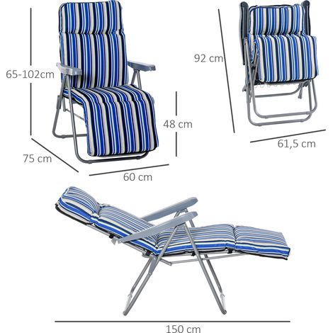 Ensemble de 2 chaises longues avec coussins, pliables, dossier réglable, acier, polyester, bleu, 60 x 75 x 65-102 cm, pour jardin et terrasse