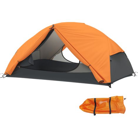 Tente de camping 2 personnes avec 2 vestibules, tente dôme imperméable avec 2 portes, 2 fenêtres en filet, poches intérieures et sac de transport pour la randonnée, 280 x 225 x 110 cm, orange