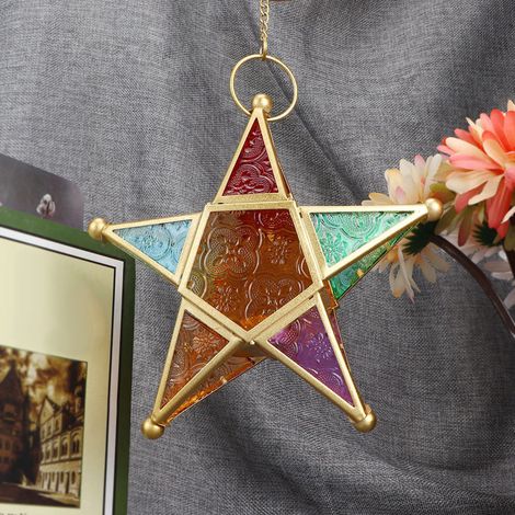 Lanterne Marocaine en Fer Forgé Doré pour Décoration de Jardin et Terrasse (1/5)