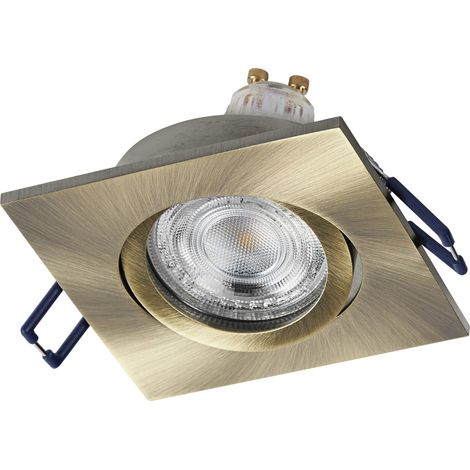 Spot Set Spot LED encastrable carré flexible en laiton patiné, 4,5 W 2700 K blanc chaud, aluminium, montage par clic, lot de 3 (1/4)