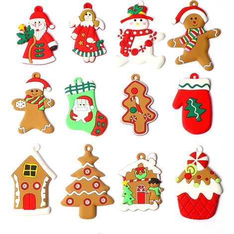 Figurines de bonhomme en pain d'épice pour décorations de Noël, assorties en plastique à suspendre au sapin de Noël (1/5)