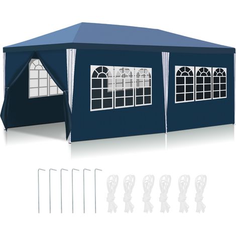 Wolketon Tienda de camping 3x6 m Azul para exterior, protección solar con paredes laterales y estructura de hierro