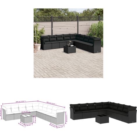 10-tlg. Garten-Sofagarnitur mit Kissen Schwarz Poly Rattan - Gartengestelle - Gartenmöbelset - Rattan Möbel - Gartenlounge - Esstisch Set - Home & Living (1/3)