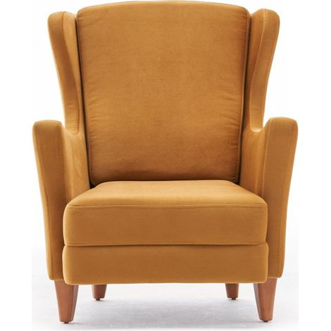 Sessel mit Ohren aus Senfgelbem Samtstoff WILLIAMS