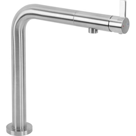 REA – Robinet de cuisine mitigeur à poser – Finition nickel brossé – Hauteur 270mm – Portée du bec 165mm – Tête céramique – Diffuseur aérien (1/5)
