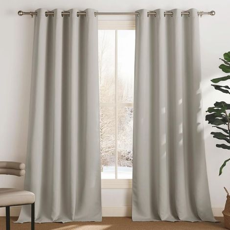 Lot de 2 Rideau Occultant Thermique Isolant Anti Froid et Chaleur 132x244 (lxH) Tenture Opaque à Oeillets Isolation Lumiere Uv Decoration Chambre Maison Salon Intérieurs, Écru (1/4)
