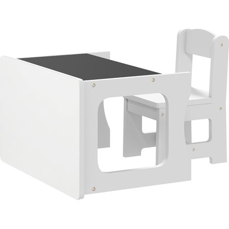 AIYAPLAY Set Tavolino e Sedia per Bambini 3-6 Anni con Piano Reversibile, Bianco (1/5)