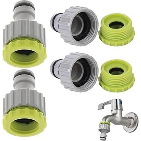 4 Pièces Raccord Robinet Universel Fileté Femelle 1/2 Pouces et 3/4 Pouces pour Tuyau d’Arrosage et Irrigation de Jardin (1/5)