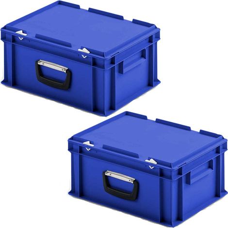 BRB 2 valises en plastique au format européen, 1 poignée de transport, 400 x 300 x 185 mm, bleu