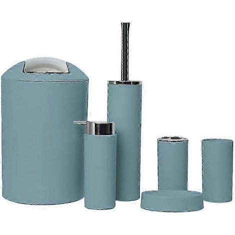 Lot de 6 accessoires de salle de bain bleu Morandi - Porte-brosse à dents, gobelet, distributeur de savon, brosse WC, corbeille (1/5)