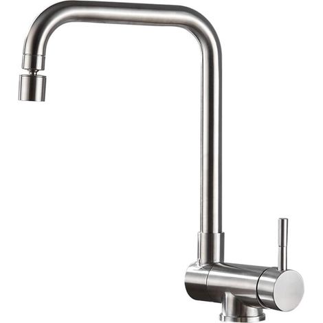 Grifo de cocina con ventana extraíble – caños de agua fría y caliente de acero inoxidable – doble función – giro de 360° – grifo monomando – plateado metálico (1/5)
