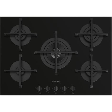 Smeg Cucina PV275B Table de cuisson à surface plane 72 cm Gaz 5 brûleurs Noir