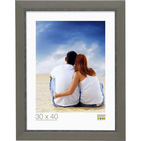 Cadre Photo Look Technique de Peinture avec Filet Beige Résine Gris 22 x 17,7 x 1,5 cm (1/2)