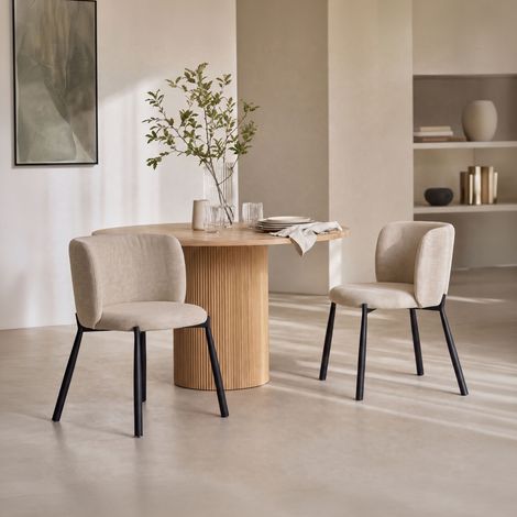 Lot de 2 fauteuils repas en tissu texturé beige et métal noir - POPKI (1/5)