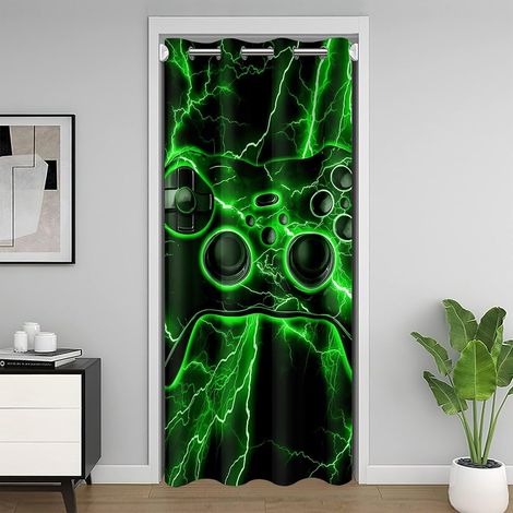 Rideau de Porte Gamer, Rideau Occultant Gaming, Rideaux de Placard Console de Jeux Vidéo, Rideaux Occultant Vert Lightning 86 x 203 cm - 86L X 203H cm (1 Panneaux) (1/5)