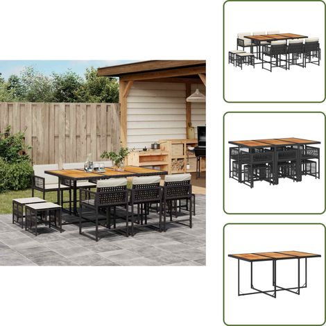 Cuscini da giardino - vidaXL Set da Pranzo da Giardino 11 pz con Cuscini in Polyrattan Nero - Rattan PE