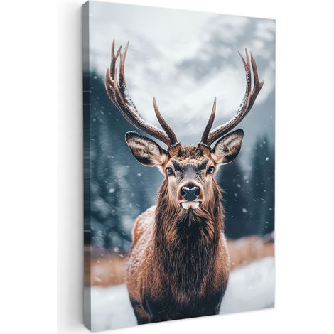 CUADRO EN LIENZO Ciervos - Animales - Paisaje - Invierno - Nieve Decoracion Pared Salon 20x30 cm