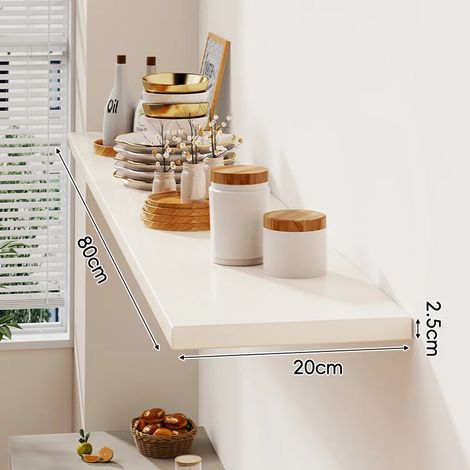 (blanc 80 x 20 cm) Étagère murale avec un tableau de mots, pour salon ou maison, en bois massif, à fixer au mur, avec étagère murale stratifiée et présentoir. (1/5)