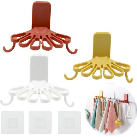 éponge rack chiffon vaisselle - Étagère murale avec crochet, fleur en forme de porte - chiffon en plastique non perforé. Convient pour cuisine et salle de bains évier 3pcs (blanc, rouge, jaune) (1/5)