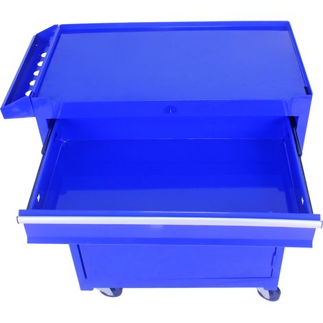 Carro portaherramientas de acero, 5 cajones, ruedas con bloqueo, estante ajustable, azul (1/5)