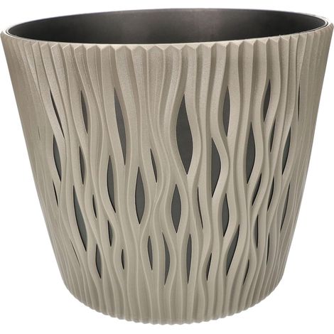KOTARBAU Pot de Fleurs 225x190 mm Gris Pierre Effet de Vague en 3D Sable du Désert Rond avec Pot Intérieur (1/5)