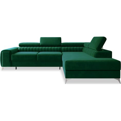 Canapé d'angle droit convertible Isaac Velours Vert (1/5)