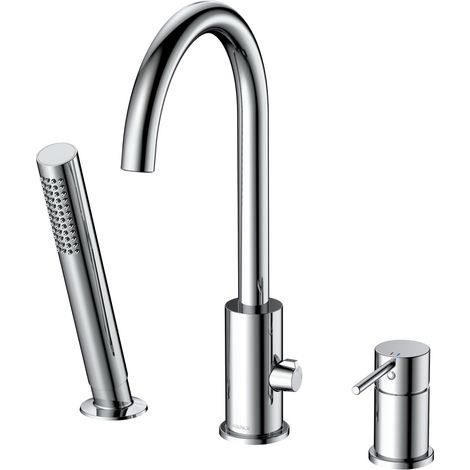 Avapax  Robinet de baignoire 3 trous - Chrome poli - Corps en laiton - Douchette en céramique 35 mm - Remplissage rapide