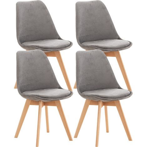 Lot de 4 chaises de salle à manger design scandinave en tissu velours gris pieds bois clair CDS10385