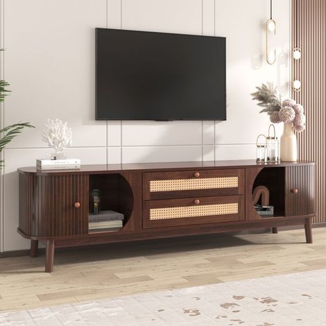 Mueble de TV de madera, con 2 puertas y 2 cajones, estilo rústico natural, mueble de salón, 170 x 49 x 46 cm
