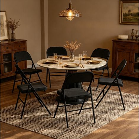 Pack de 6 sillas plegables con asiento acolchado, acero y poliéster, negro DESVIAE (1/5)