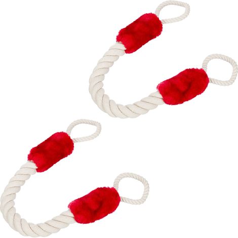 Relaxdays Rope Door Stoppers, Set of 2, 60 cm Long, Handle Blocker, Protection for Kids & Pets, Maritime, Cream/Red (1/5)