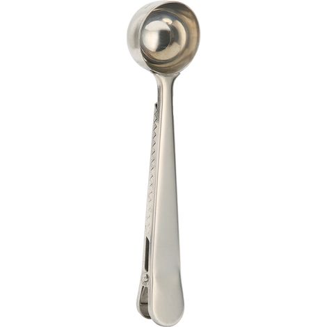 Cuillère doseuse à café en acier inoxydable robuste et durable avec clip de fermeture pour lait en poudre, thé et café en grains